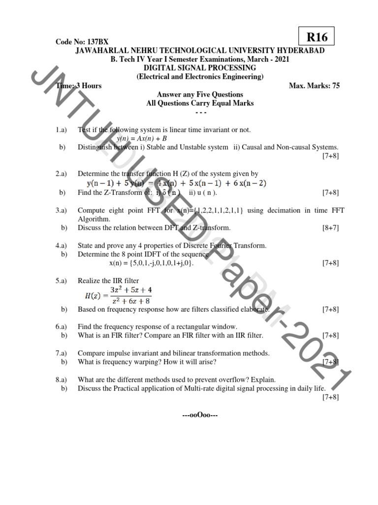 Digital Signal Processing Exam Paper | PDF | Digital Signal Processing ...