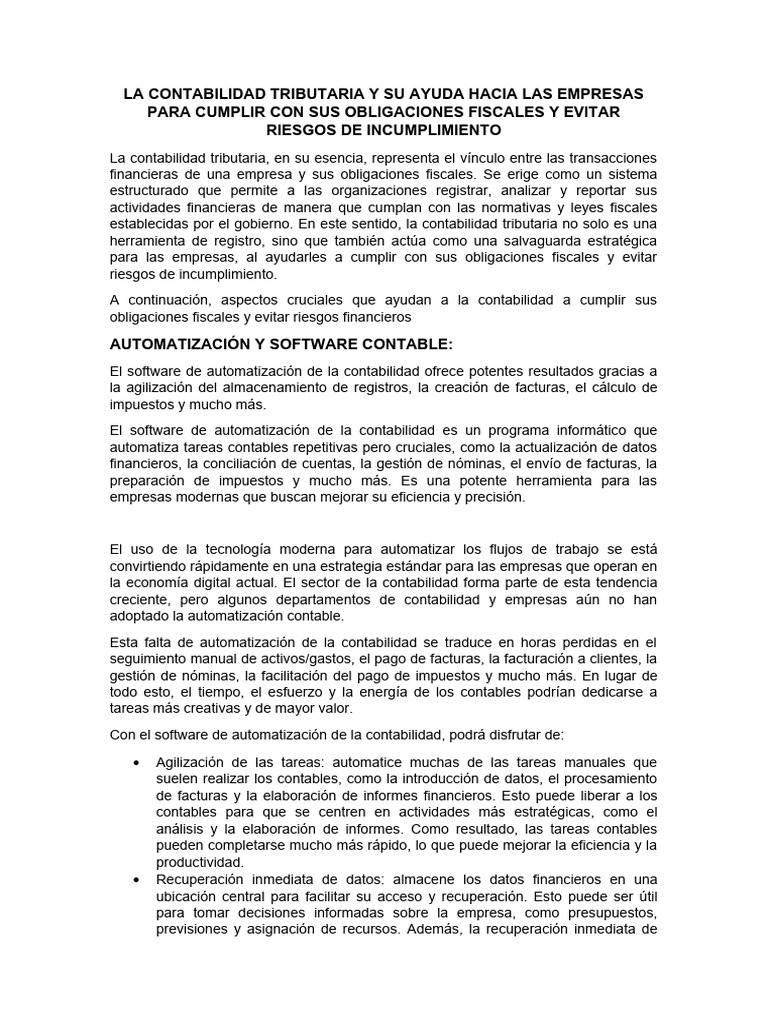 La Contabilidad Tributaria Y Su Ayuda Hacia Las Empresas Para Cumplir