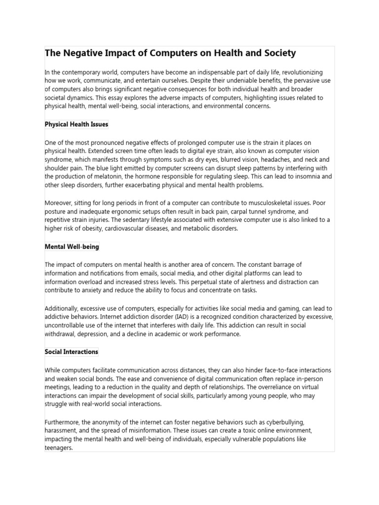Negative Effects of Computers on Health | PDF | Electronic Waste | Sleep