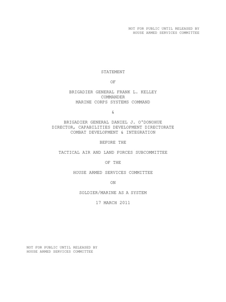 Not For Public Until Released by House Armed Services Committee PDF United States Marine