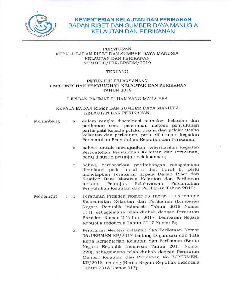 Petunjuk Pelaksanaan Percontohan Ppenyuluhan Kelautan Dan Perikanan | PDF