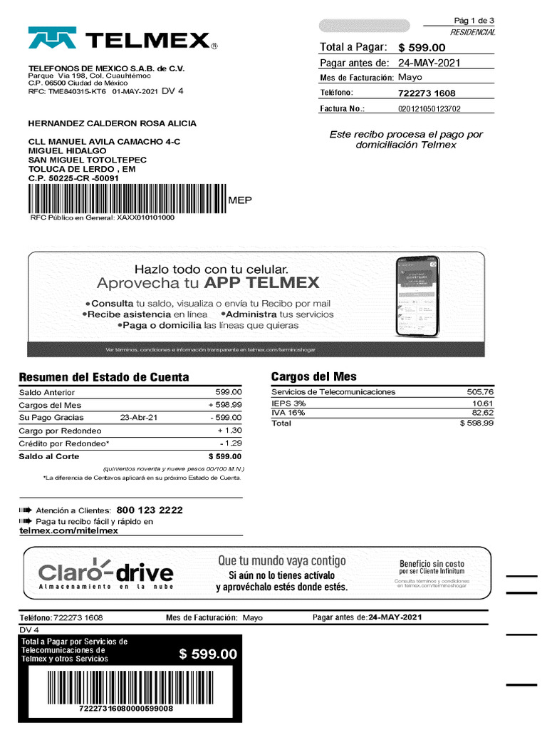 Recibo Telmex | PDF