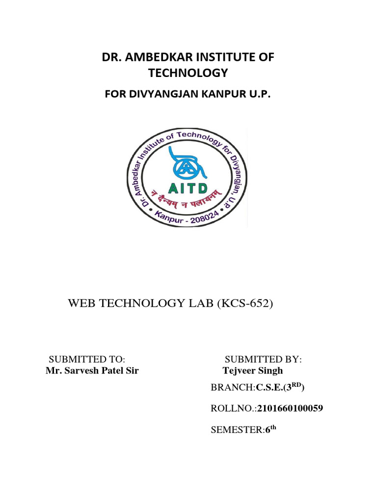 Web Technology Lab Report - CSE 6th Sem | PDF | Technology & Engineering