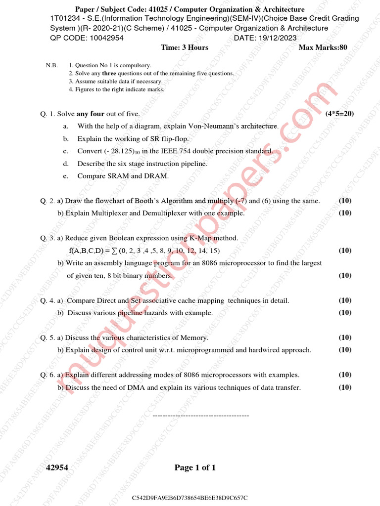Computer Organization Exam Questions | PDF | Computer Science ...