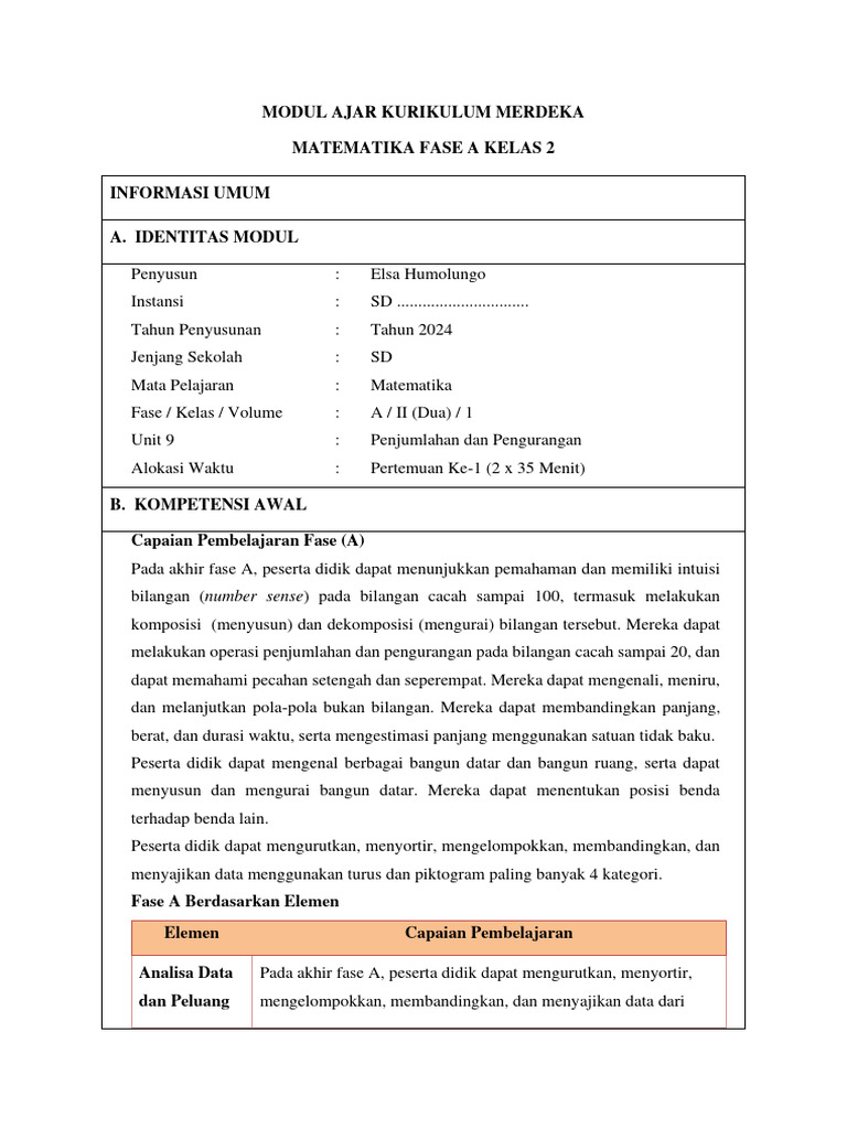 Modul Ajar Matematika Kelas 2 SD | PDF