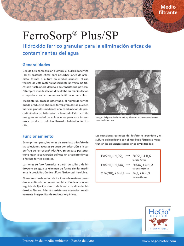 HBI_PB FerroSorp FS Plus_es | PDF | Hidróxido | Adsorción