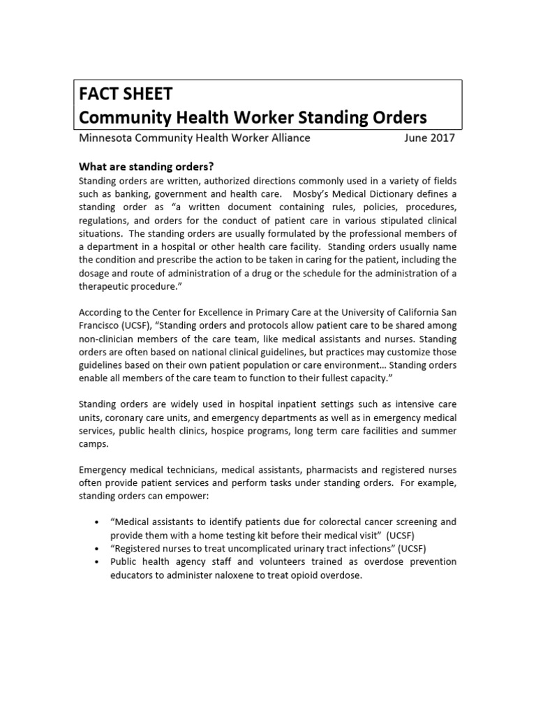 Community Health Worker Standing Orders | PDF | Health Care | Health ...