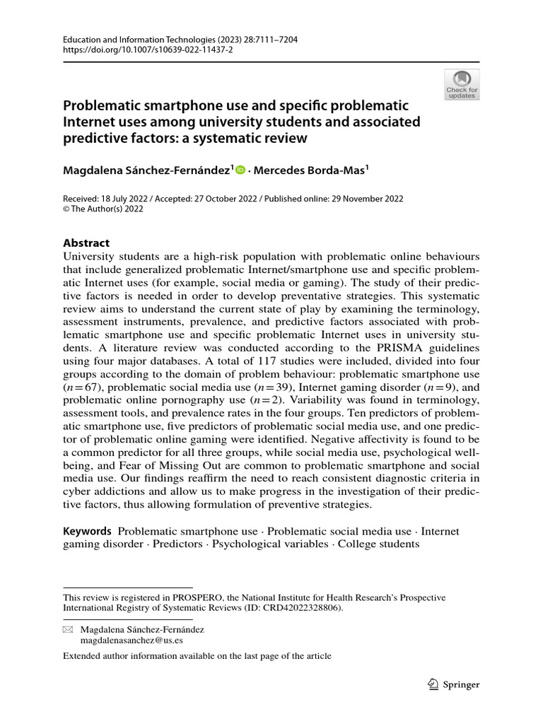 Problematic smartphone use and specific problematic internet uses among