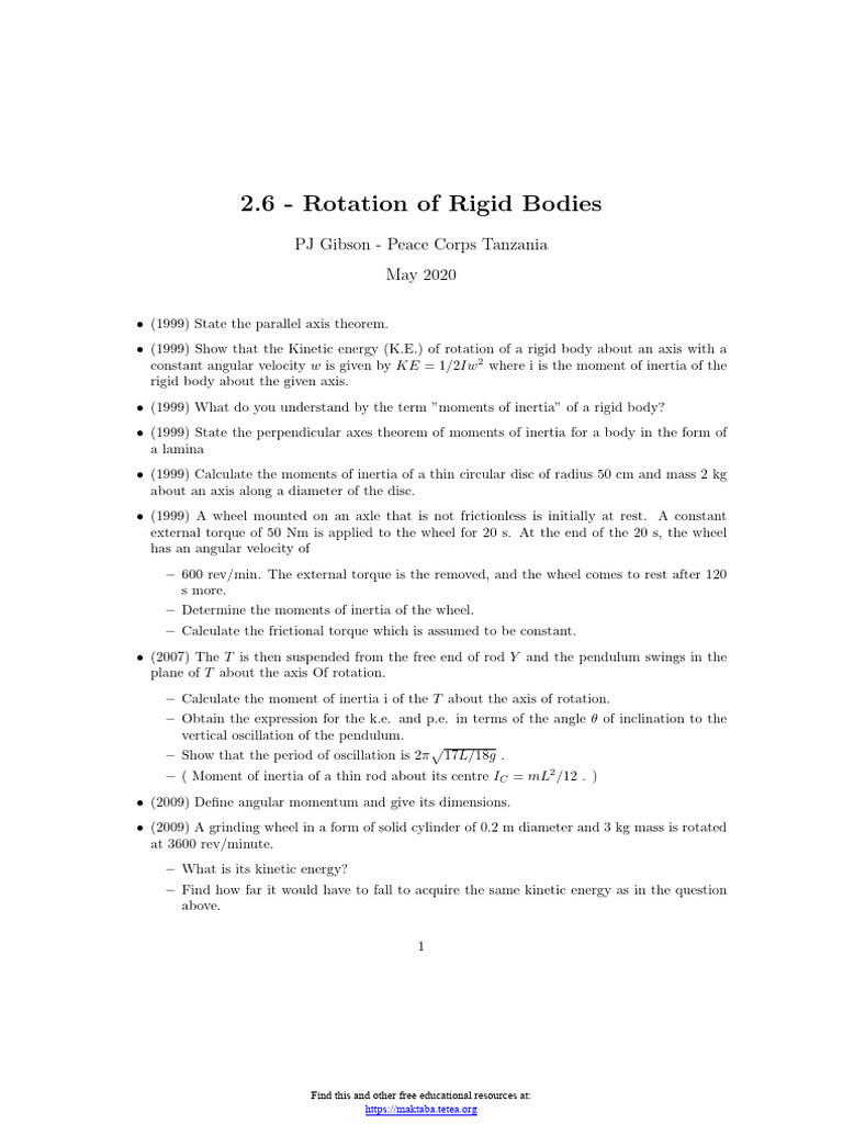 Rigid Body Rotation and Inertia Concepts | PDF | Rotation Around A ...