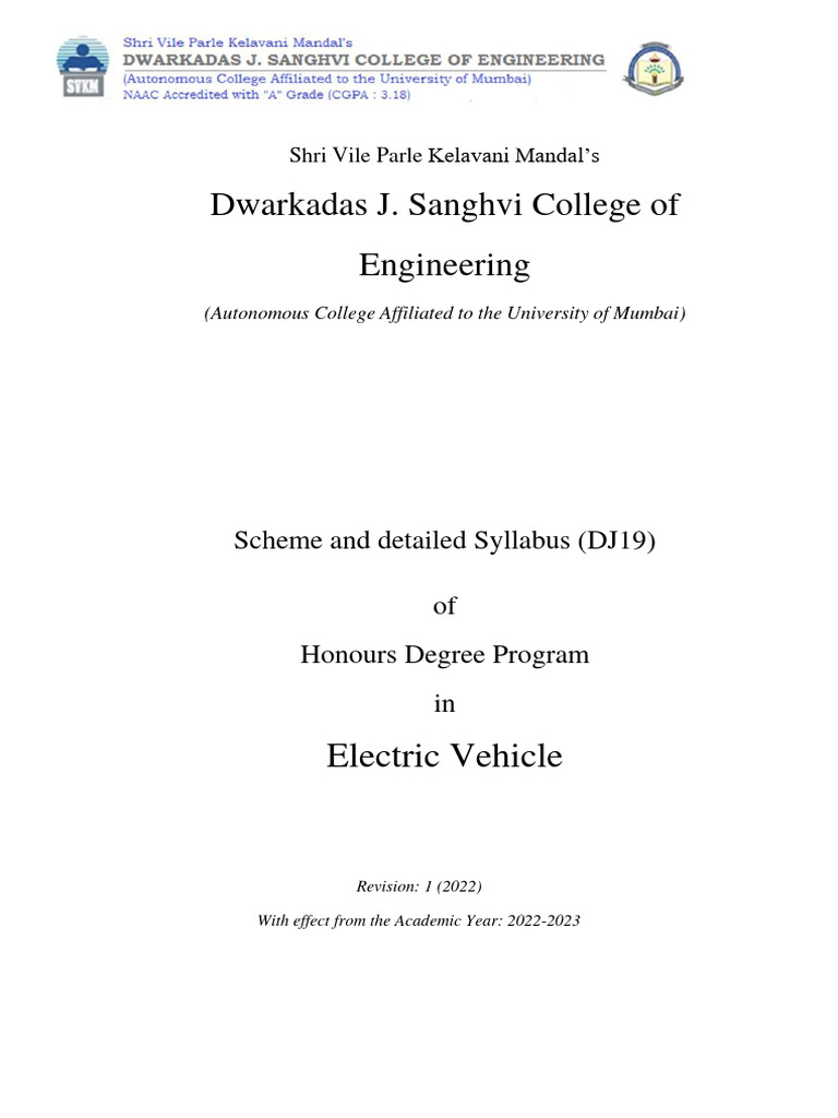 Syllabus Honours Electric Vehicle Combined Download Free PDF