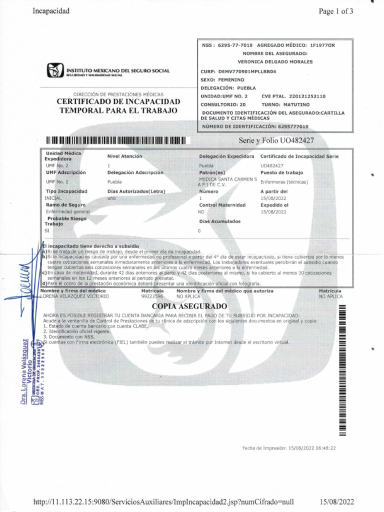 Certificado de incapacidad | PDF