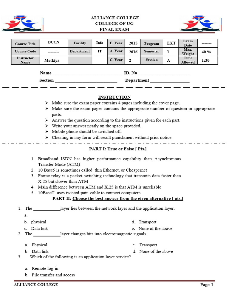 Edited DCCN Exam 2rd Ext Edited | PDF | Osi Model | Computer Network