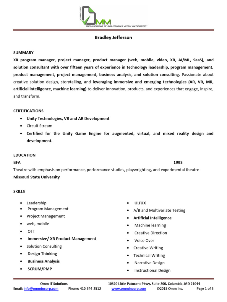Microsoft Program Manager Resume | PDF | Nbc Universal | Virtual Reality