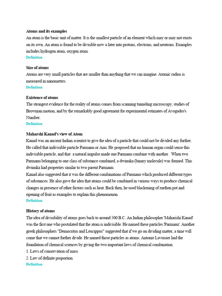 Atoms and its examples | PDF | Ion | Mole (Unit)