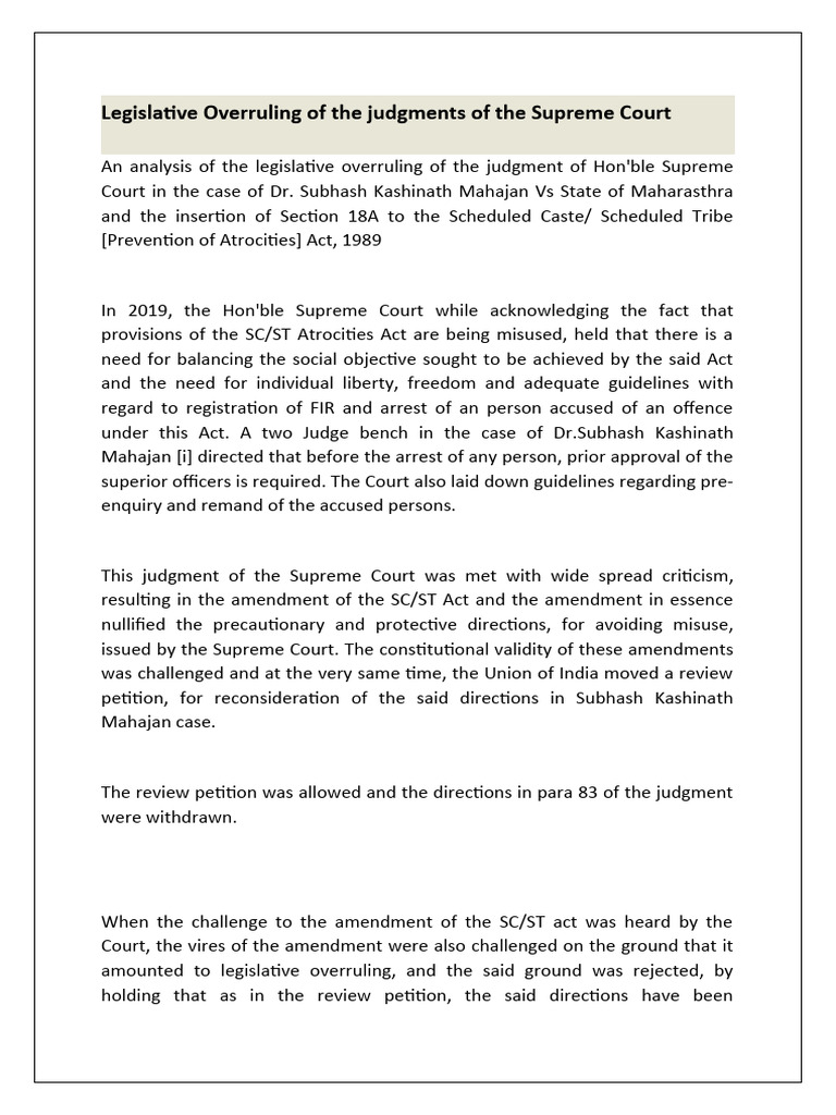 Legislative Overruling of Supreme Court Judgments | PDF | Government ...