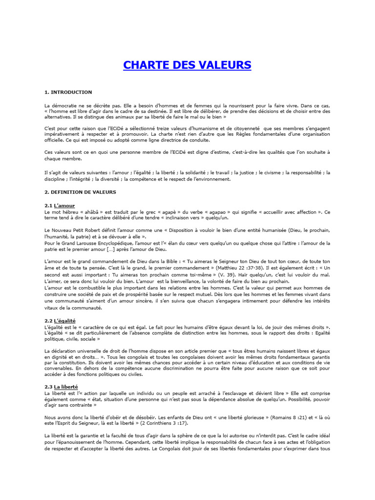 Charte des valeurs de l'ECiDé | PDF | Amour | Liberté