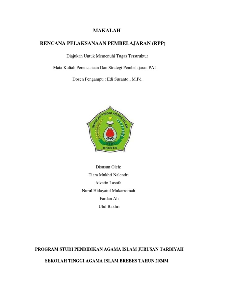 Contoh RPP untuk Tugas Kuliah PAI | PDF | Karier & Perkembangan | Bisnis