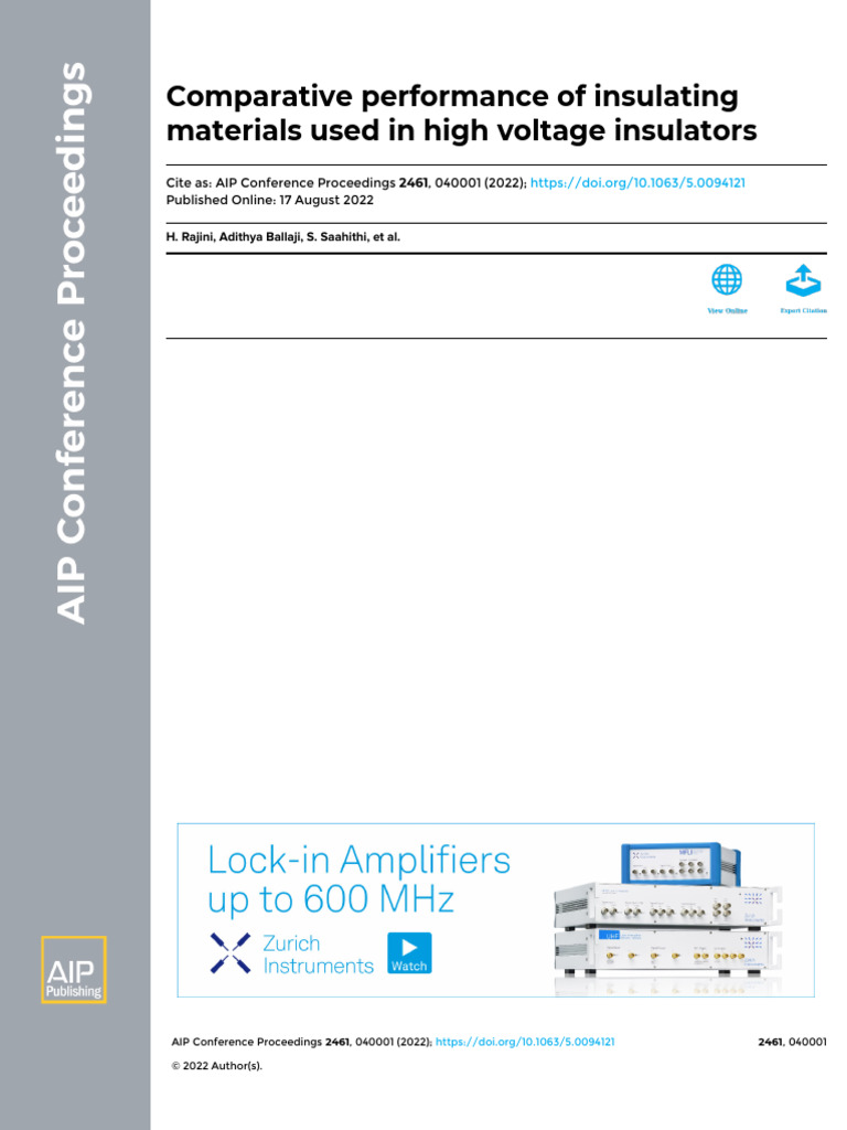 Insulating Materials for High Voltage Insulators | PDF | Insulator ...