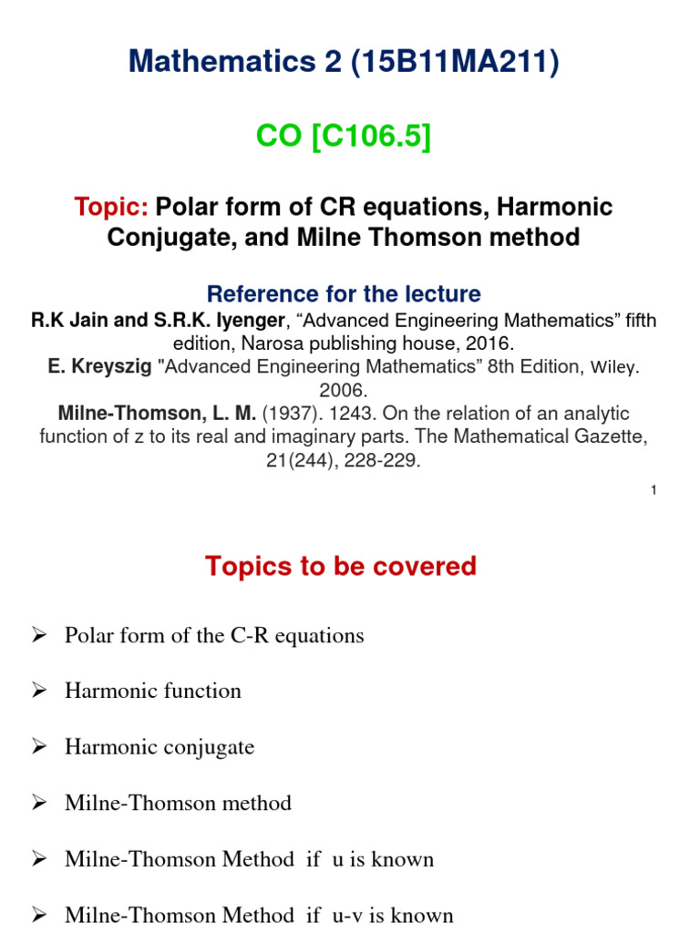 Milne-Thomson Method in Polar Form | PDF | Function (Mathematics ...