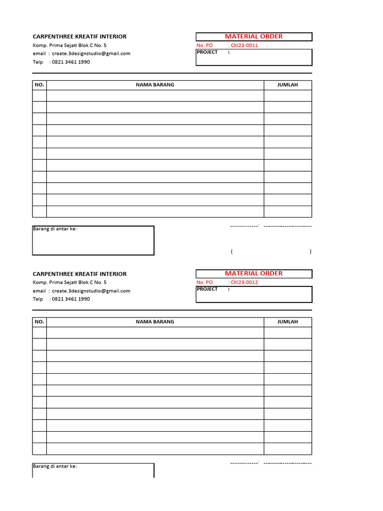 Material Order for Carpentry Projects | PDF