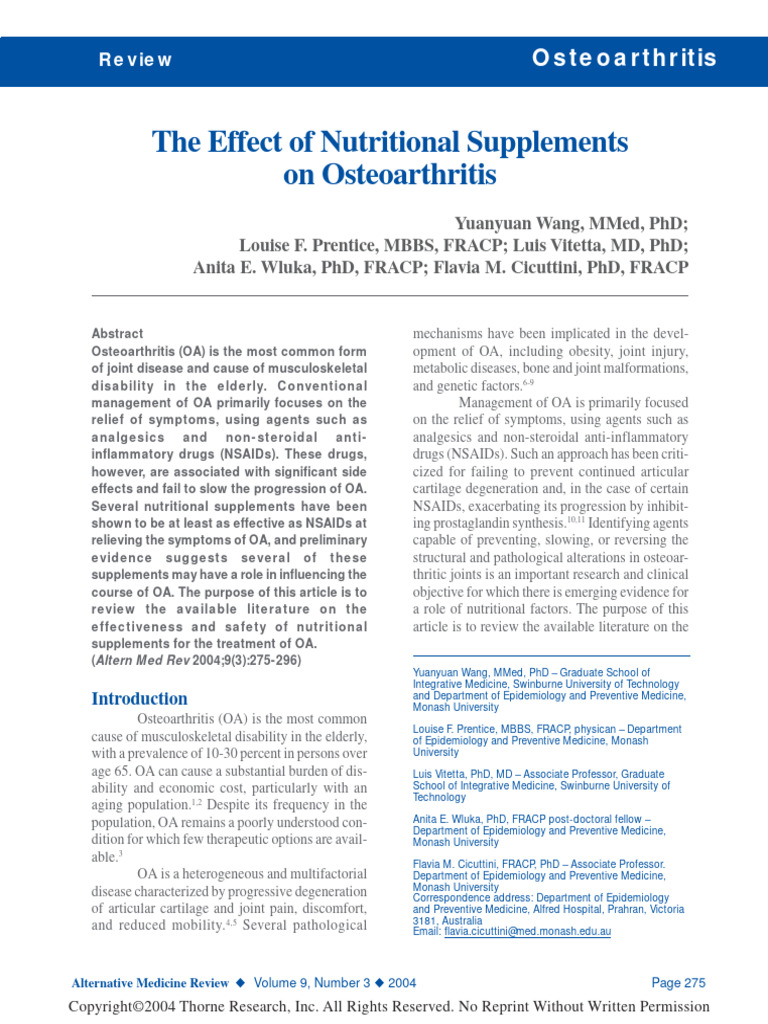 The Effect of Nutritional Supplements On Osteoarthritis | PDF | Vitamin ...