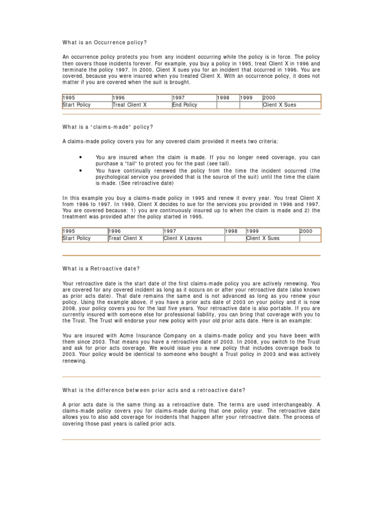 Understanding Retroactive Date Policies | PDF | Insurance ...