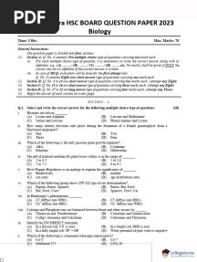 Maharashtra Board Class 12 Biology Question Paper 2023