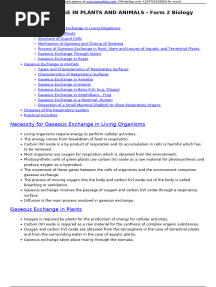 GASEOUS EXCHANGE IN PLANTS AND ANIMALS - Form 2 Biology Notes