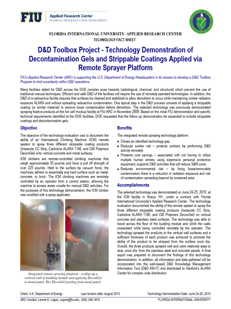 Remote D&D Tech for DOE Facilities | PDF | Radioactive Contamination ...