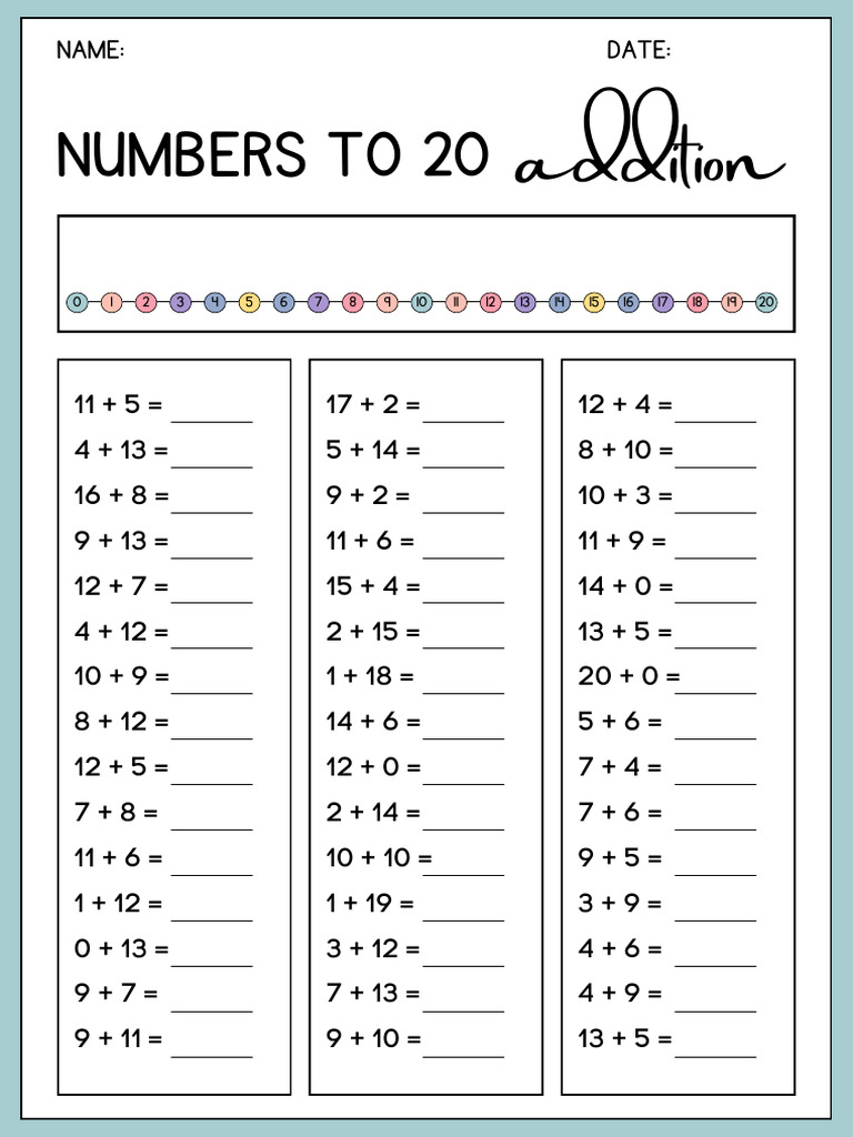 Basic Addition To 20 Number Line Worksheet | PDF | Teaching Methods ...
