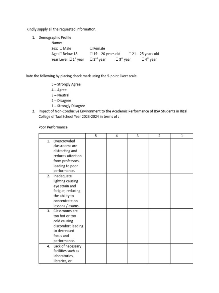 Questionnaire | PDF | Attention | Behavioural Sciences