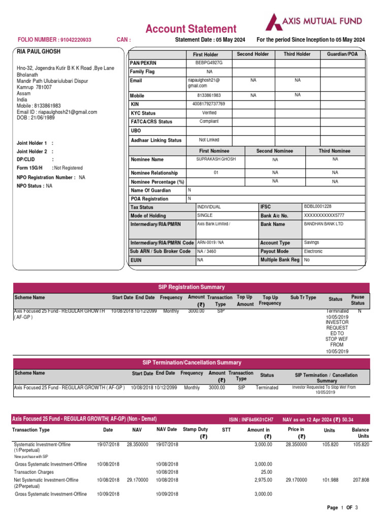 Account Statement for Ria Paul Ghosh | PDF | Money | Financial Services