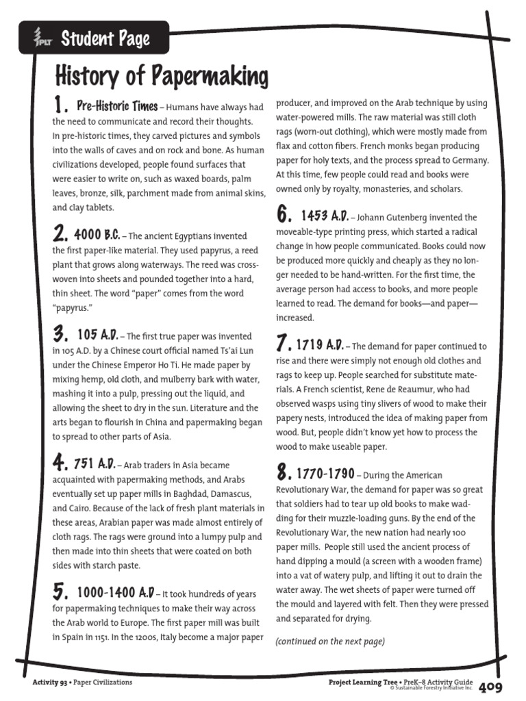 PLTPreK 8 Activity 93 Paper Civilizations Student Page History