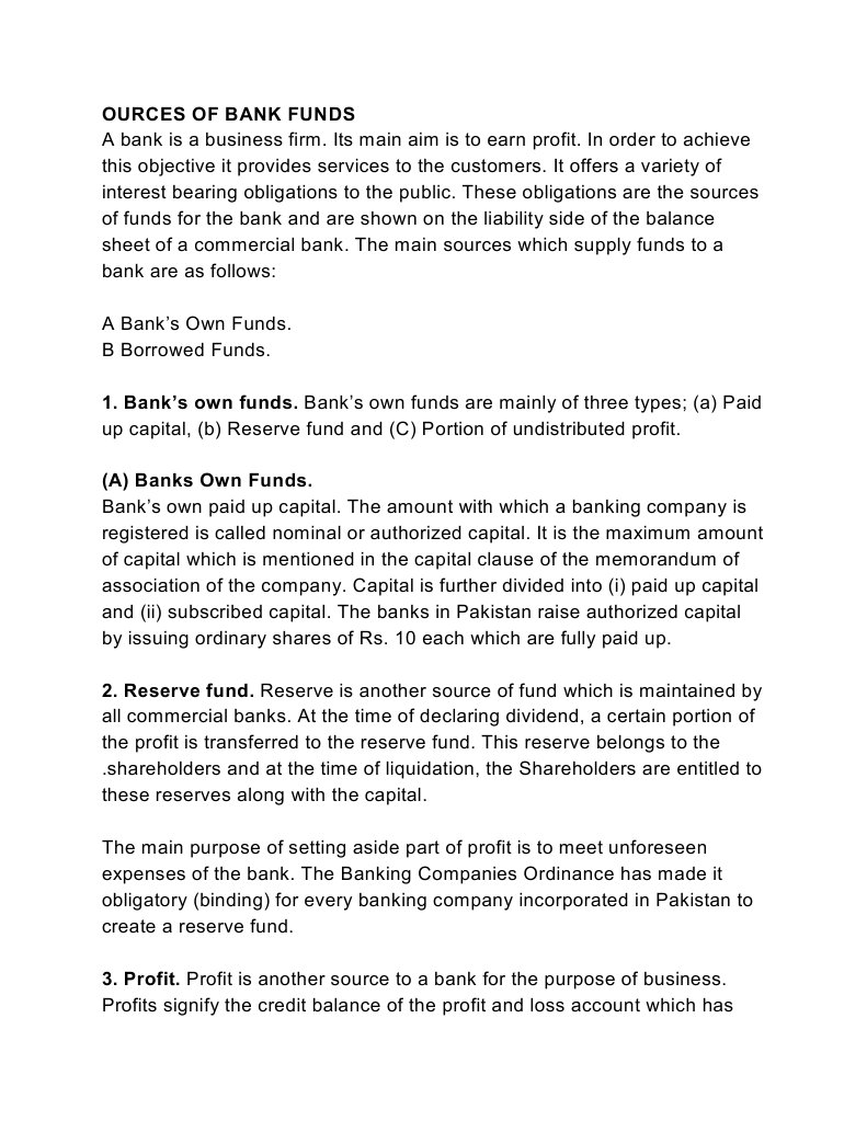 Sources Of Bank Funds Pdf