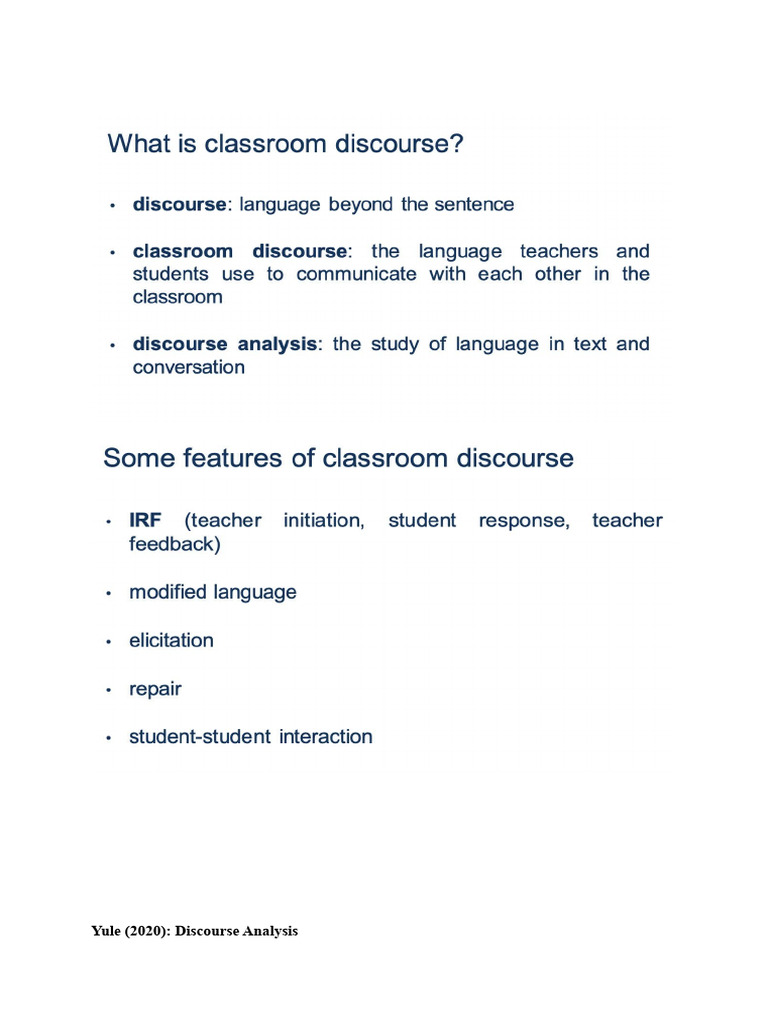 Discourse Analysis in Classroom Interaction | PDF | Question | Teachers