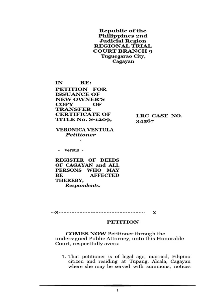Petition for New Owner's Title Copy | PDF | Deed | Private Law