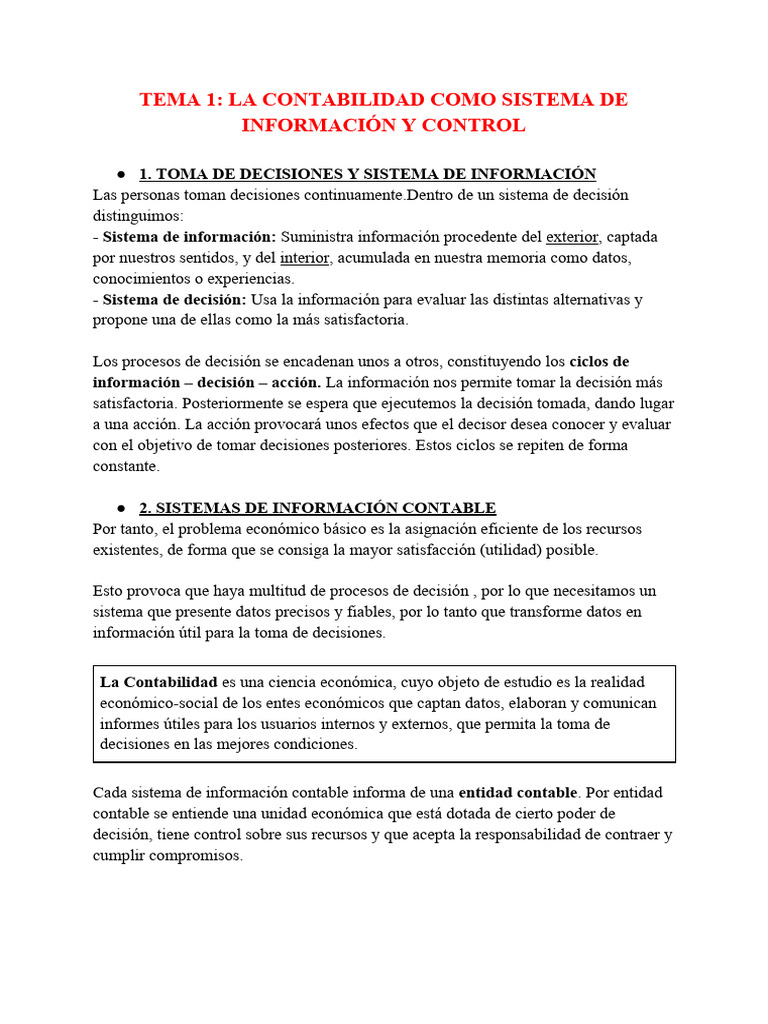 Tema 1 - La Contabilidad Como Sistema de Información y Control | PDF ...