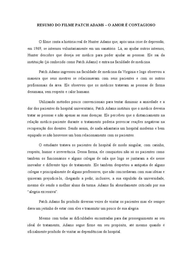 Resumo Do Filme Patch Adams Na Enfermagem