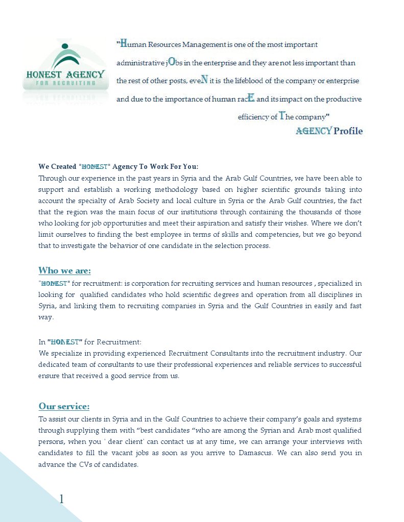 Introduction Letter 4 Honest Agency 4 Recruitment | PDF 