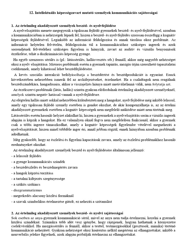 B12. Intellektuális Képességzavart Mutató Személyek Kommunikációs ...