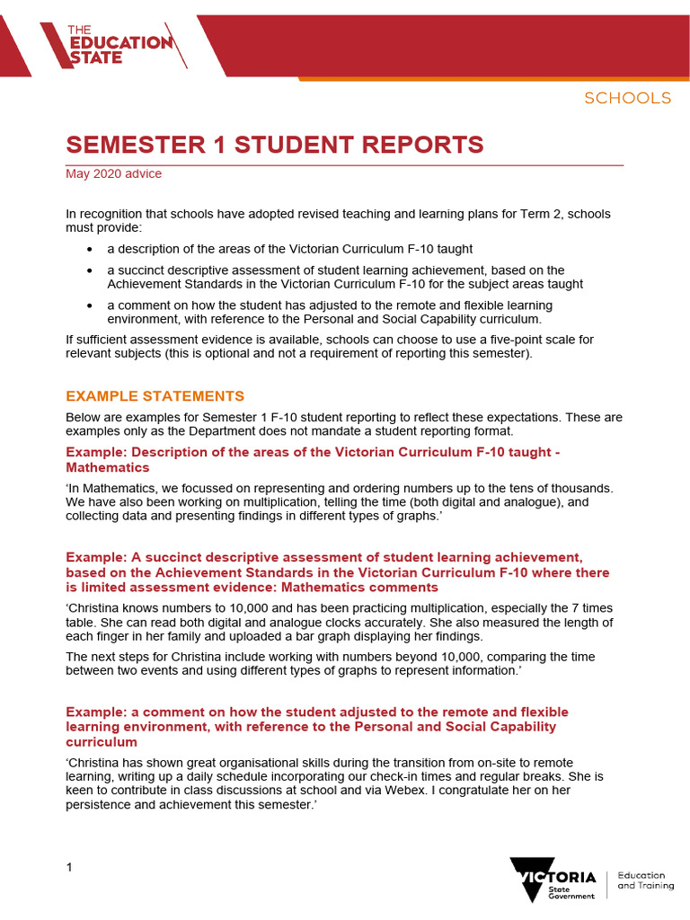 Advice Semester1studentreports | PDF | Mathematics | Curriculum