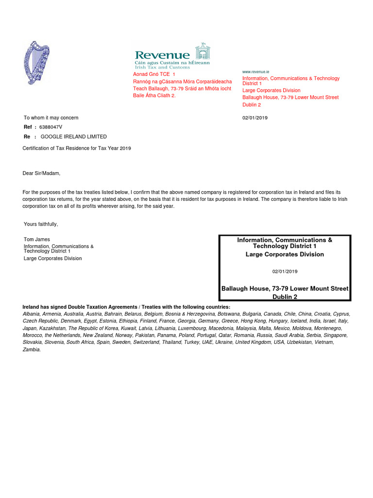 GIL Tax Residency Cert 2019 | PDF | Taxes | Government Finances