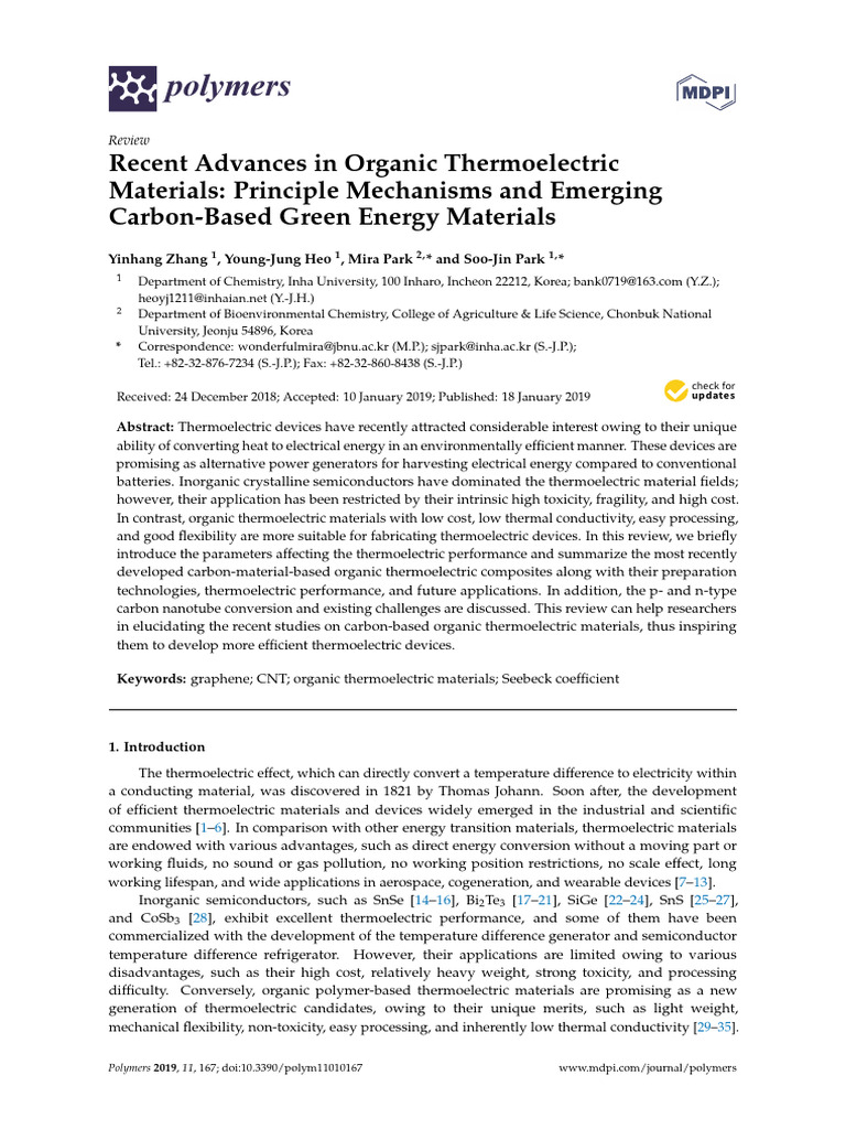 Recent Advances in Organic Thermoelectric Materials | PDF ...