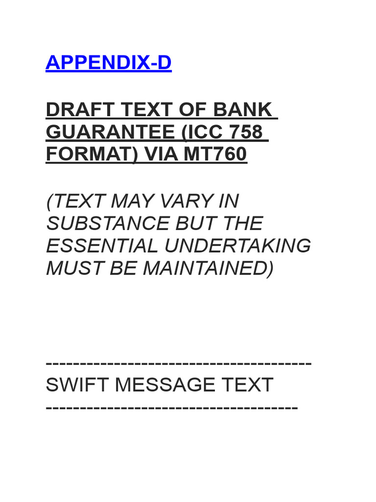 MT760 Bank Guarantee Draft Format | PDF | Cash | Letter Of Credit
