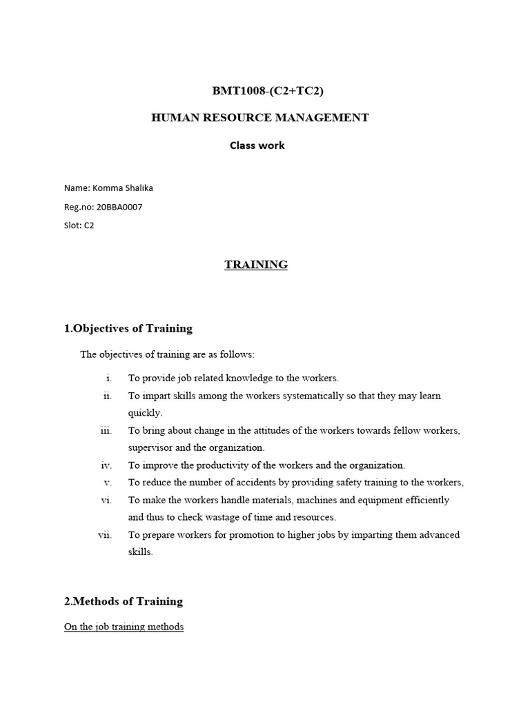 Training Objectives and Methods Guide | PDF | Business | Cognition