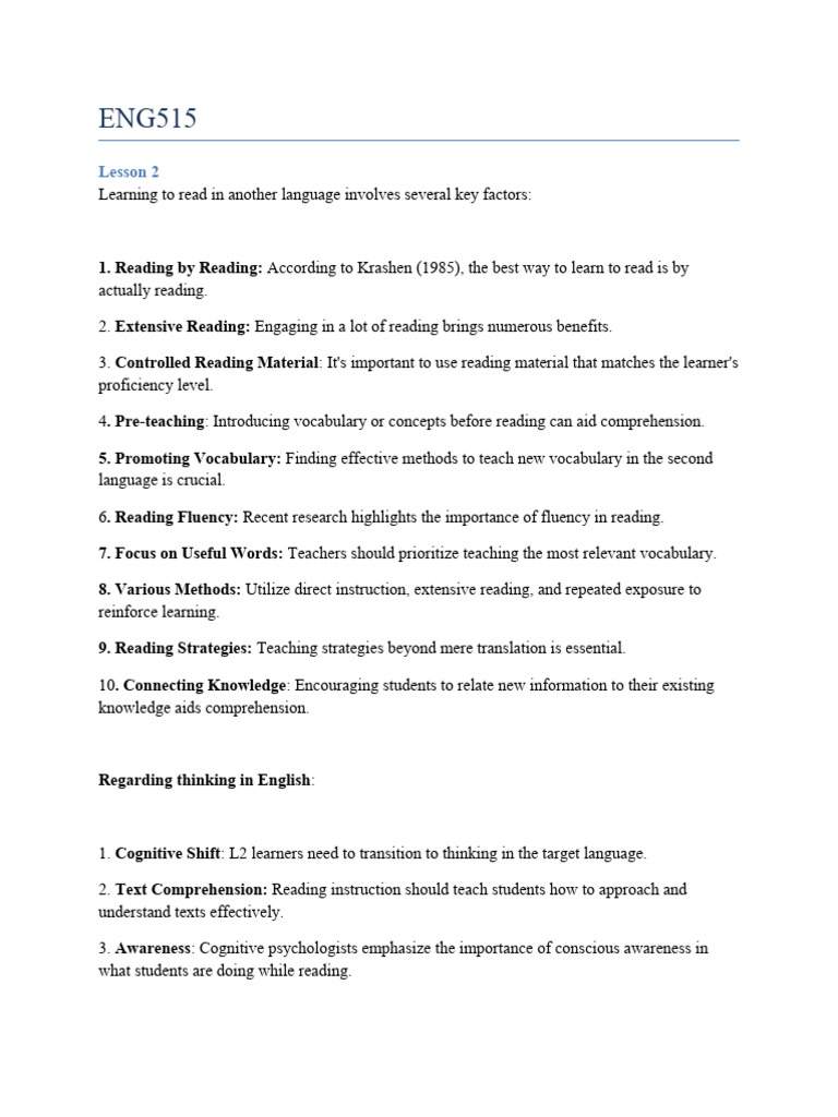 Eng 515 Short Notes Mids | PDF | Phonics | Second Language