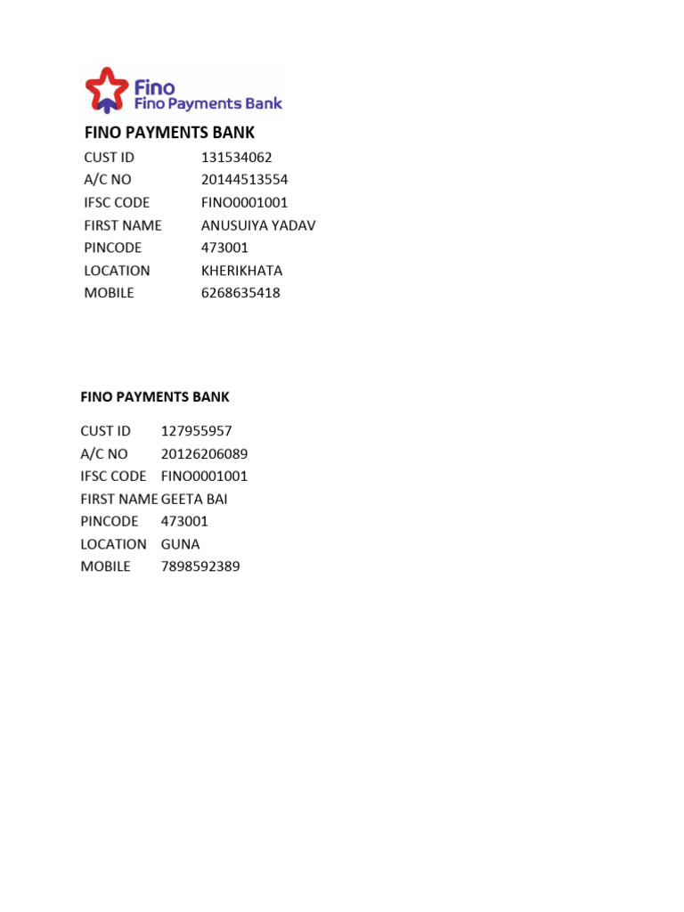 Fino Account Format | PDF