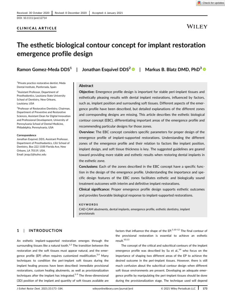 J Esthet Restor Dent - 2021 - Gomez Meda | PDF | Dental Implant | Mouth