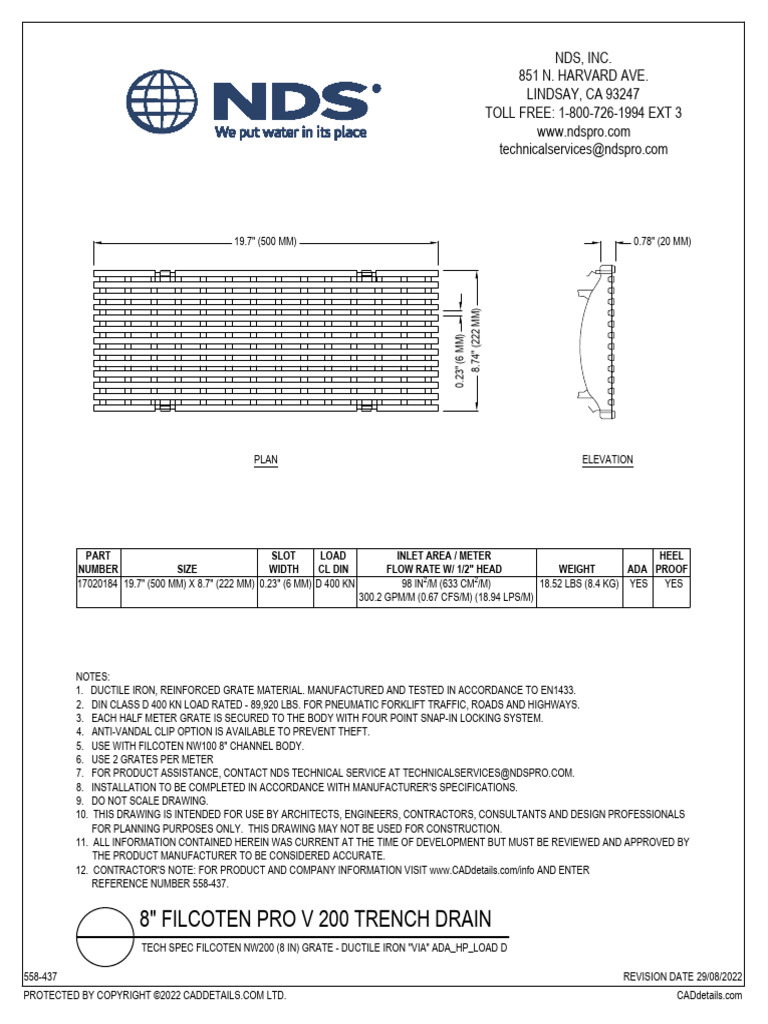 558-437 - Grate - Spec Filcoten NW200 (8 In) - Ductile Iron - VIA - ADA ...
