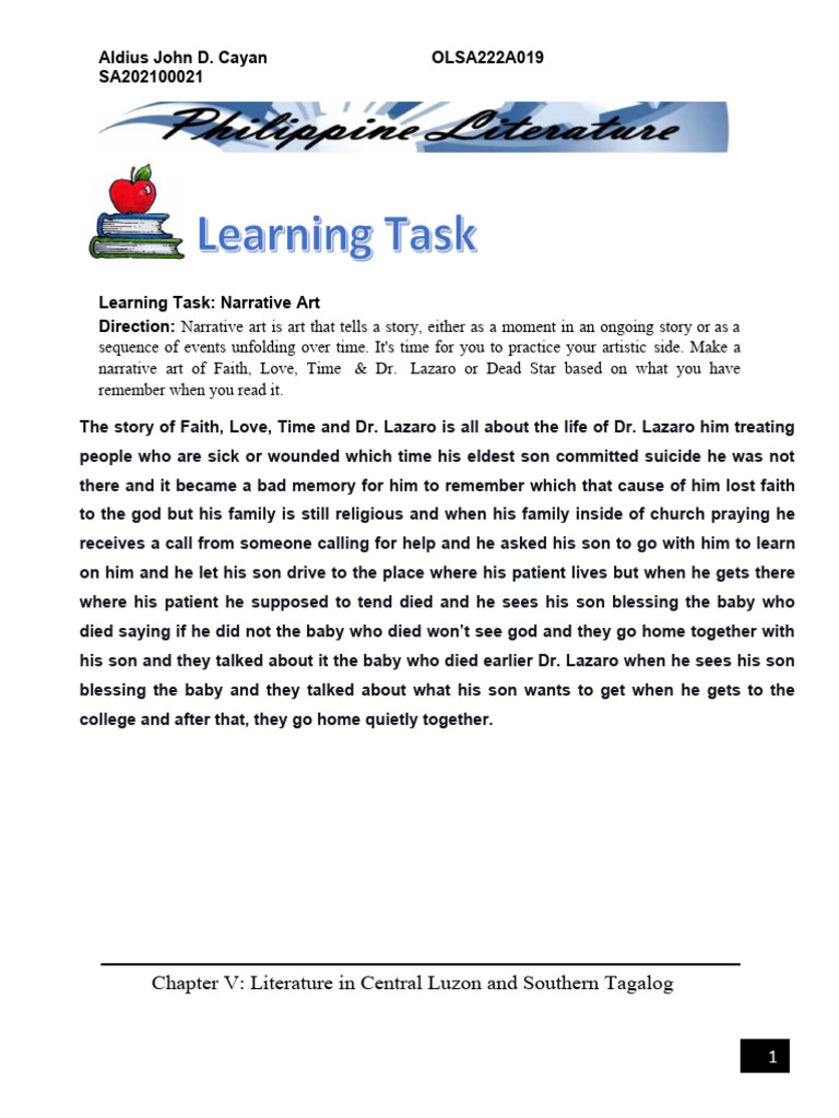 Chapter v learning task literature in central luzon and southern
